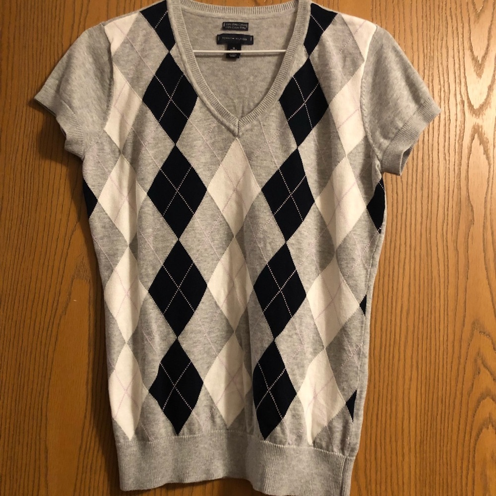 Argyle short sleeve sweater